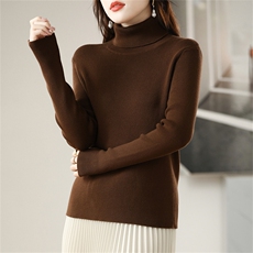 2025年秋季新款针织抽条高翻领上衣时尚休闲通勤百搭，女装针织衫/毛衣，阁惠羊绒