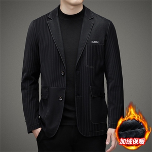 男士冬季新款西服领皮衣商务休闲中年男装上衣厚款加绒保暖外套图片