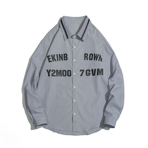 1白底条纹七分袖衬衫男大码M-5XL港风情侣长袖衬衫QCS7018P45控59图片