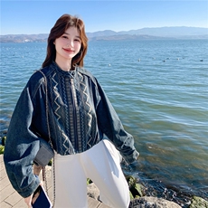 现货民族风立领小个子刺绣牛仔短外套2C259-2601-P155-K248，女装短外套，2C259