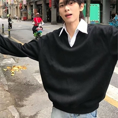 2025复古美式小众设计双层领撞色假两件长袖个性高质感极简卫衣，男装卫衣，星座506A