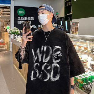 港风 新款夏季宽松休闲百搭水洗短袖印花情侣T恤DT1031特批35控58图片