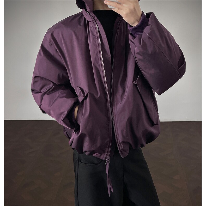 冬装美式立领雪粒棉面包服短款情侣宽松棉服外套男H1169特P100,男装棉衣,电商A341