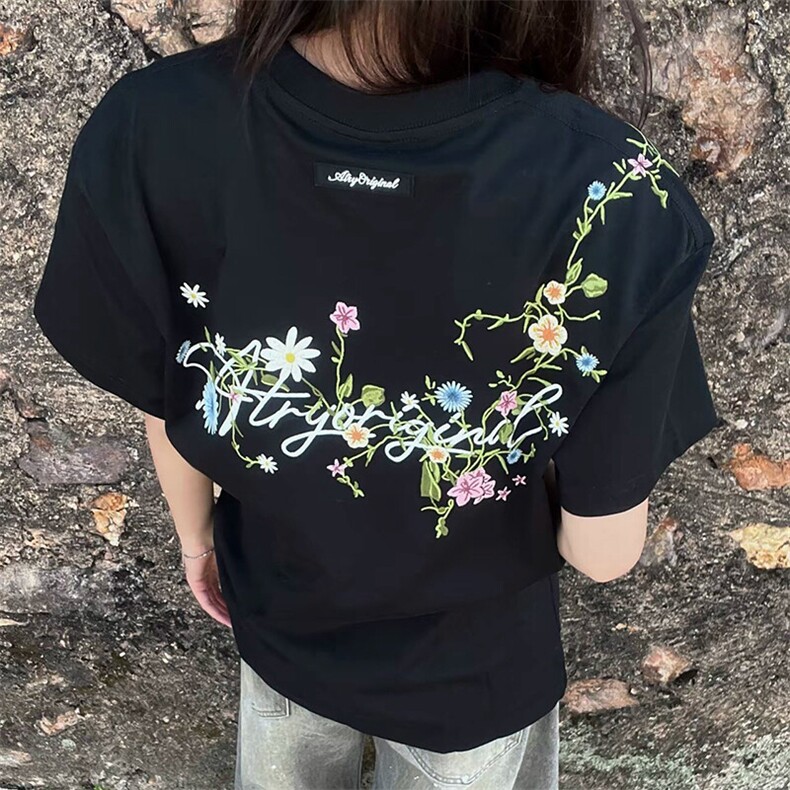 万针全刺绣工艺抖音得物高品质260克重磅纯棉双纱美式高街短袖T恤,男装T恤,电商A486