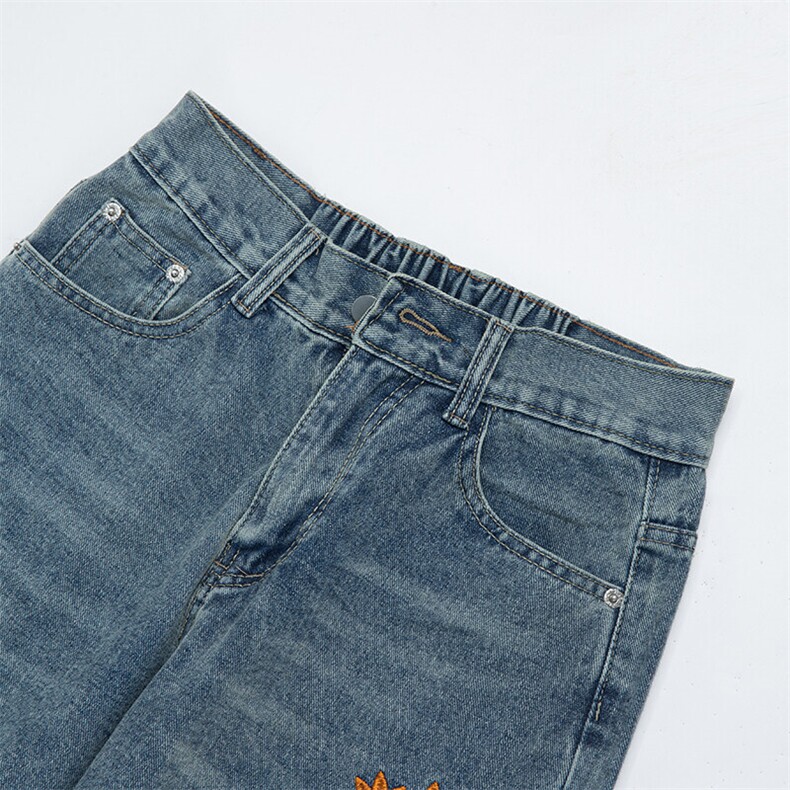 白底直筒休闲裤刺绣水洗牛仔裤长裤A014-DY25221-P70控98,男装休闲裤,电商A014