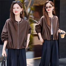 撞色刺绣圆领短外套女2025秋季新款小个子休闲百搭超好看夹克上衣，女装短外套，鑫鑫美