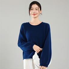 欧货衫女加厚卷边圆领宽松慵懒风针织外穿毛衣羊毛打底衫，女装羊毛衫，挚尚羊绒
