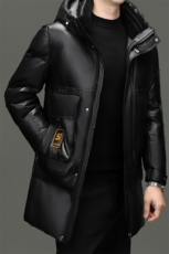BG2436冬季海宁男士真皮绵羊皮面包服加厚羽绒风衣连帽休闲皮衣，男装风衣，电商B360