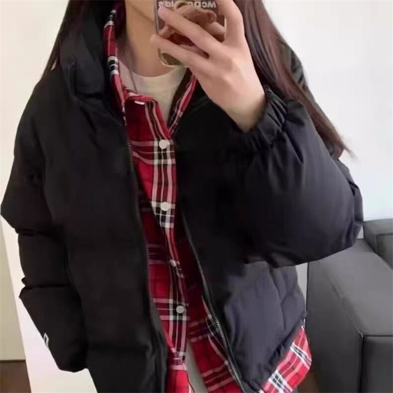 1506-1/M2081情侣款假两件套/P76冬季新款潮牌假两件格子拼接棉服图片