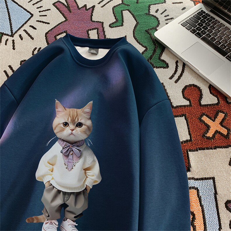 抖音品质秋季新款日系猫咪仿棉圆领卫衣wycm4048-特批28控49,男装卫衣,星座605(原A050)