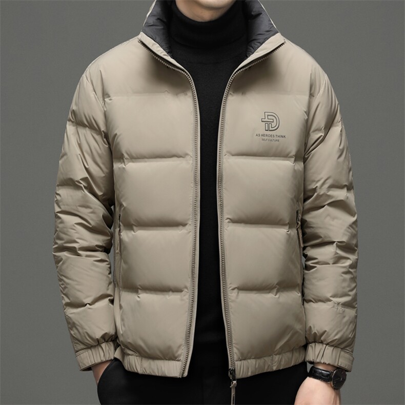 男士立领羽绒服新款加厚保暖上衣冬季中年商务休闲纯色外套男装图片