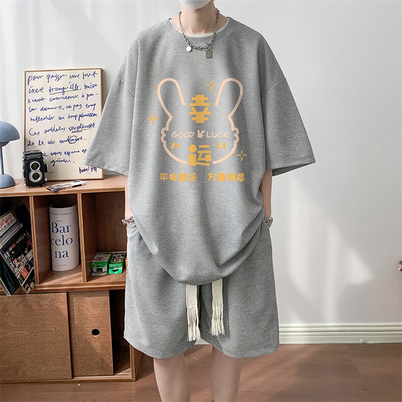 华夫格套装运动短袖t恤套装休闲两件套一套HZ84297-P44,男装T恤,电商A040