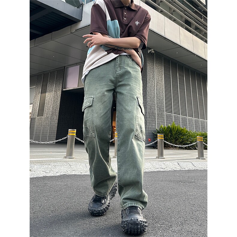 美式高街vibe风直筒长裤欧美痞帅男hiphop复古水洗拼接工装牛仔裤,男装牛仔裤,星座301D-4(原星座1004-4）