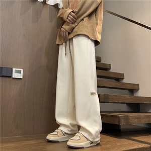潮牌加绒卫裤男生秋冬款潮流宽松直筒加厚保暖裤子青少年休闲长裤图片