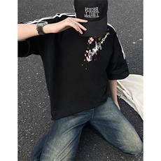 可48小时发货支持抖音得物来样二开重磅美式高街纯棉织带短袖T恤，男装T恤，电商A486-1