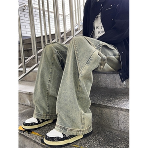美式水洗阔腿牛仔裤男秋冬设计感风高街痞帅直筒长裤N08101-P55图片