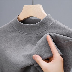 中年男装半高领双面德绒打底衫男长袖t恤内搭磨毛卫衣秋冬季加厚，男装T恤，电商B212（原钱塘6029）