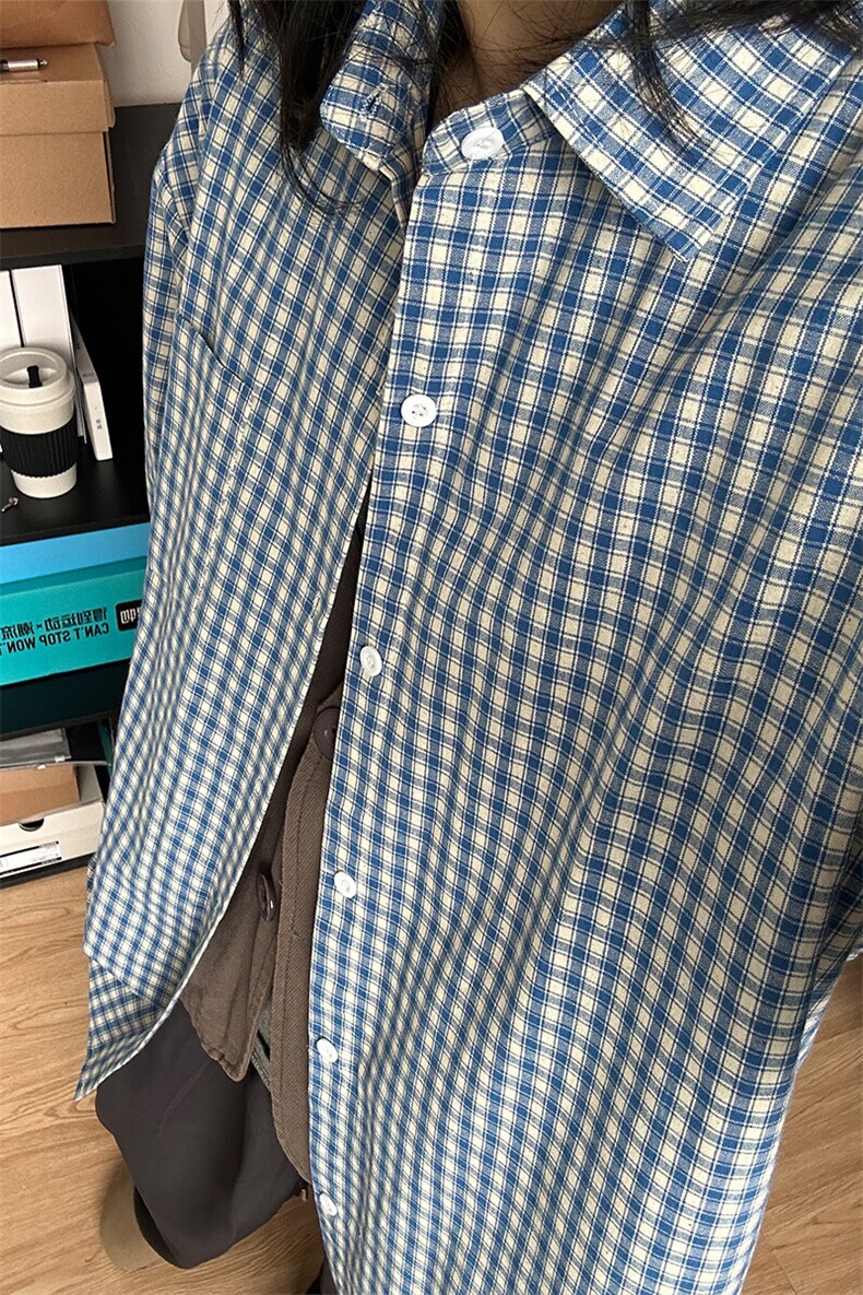 潮流格子衬衫港风情侣装穿搭宽松休闲长袖衬衣CS067-P40,男装衬衫,星座301C-5