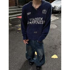 复古美式运动风毛衣男女宽松高级感徽章印花V领球服针织上衣外套，男装针织衫/毛衣，星座813-2