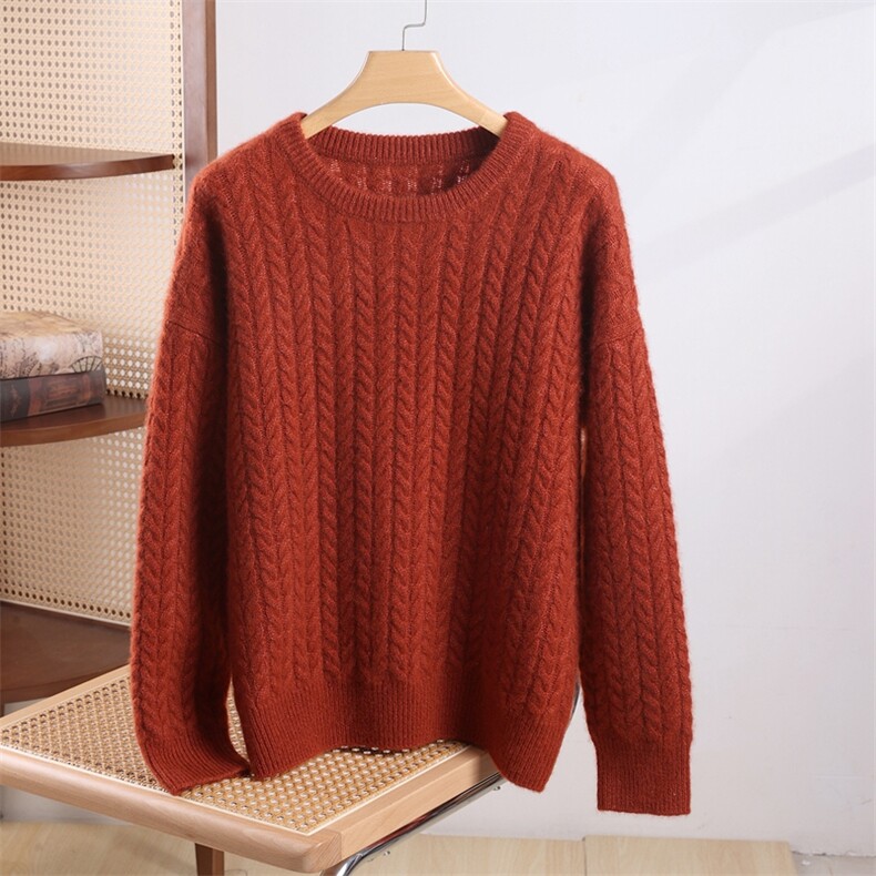 2025年秋季新款双股加厚丝绒麻花纹针织羊绒衫时尚休闲通勤百搭，女装羊绒衫，品秋羊绒
