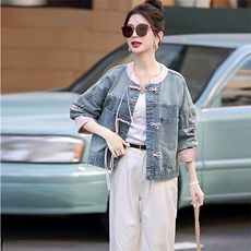 新中式牛仔外套女2025春秋新款国风元素改良盘扣休闲时尚减龄上衣，女装牛仔外套，星宇服饰