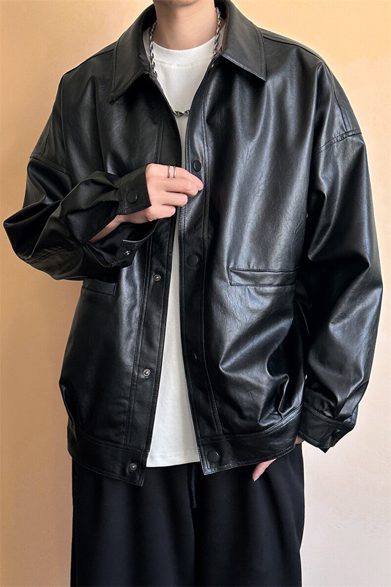 现货-春装皮衣外套男PU机车服皮夹克上衣2025新款A560p95加绒105,男装夹克,电商A351