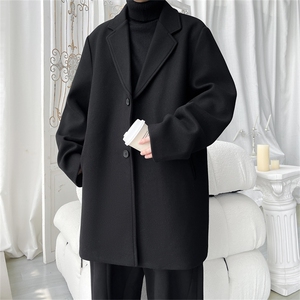 N9109/P90秋冬新款呢料毛呢西服男宽松外套上衣潮流宽松呢大衣图片