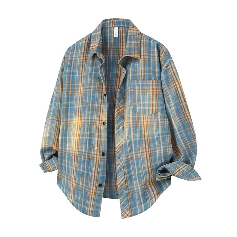 韩版潮流复古格子内搭衬衫翻领长袖帅气衬衣DSA157B-CS4505-P40，男装衬衫，电商A157B