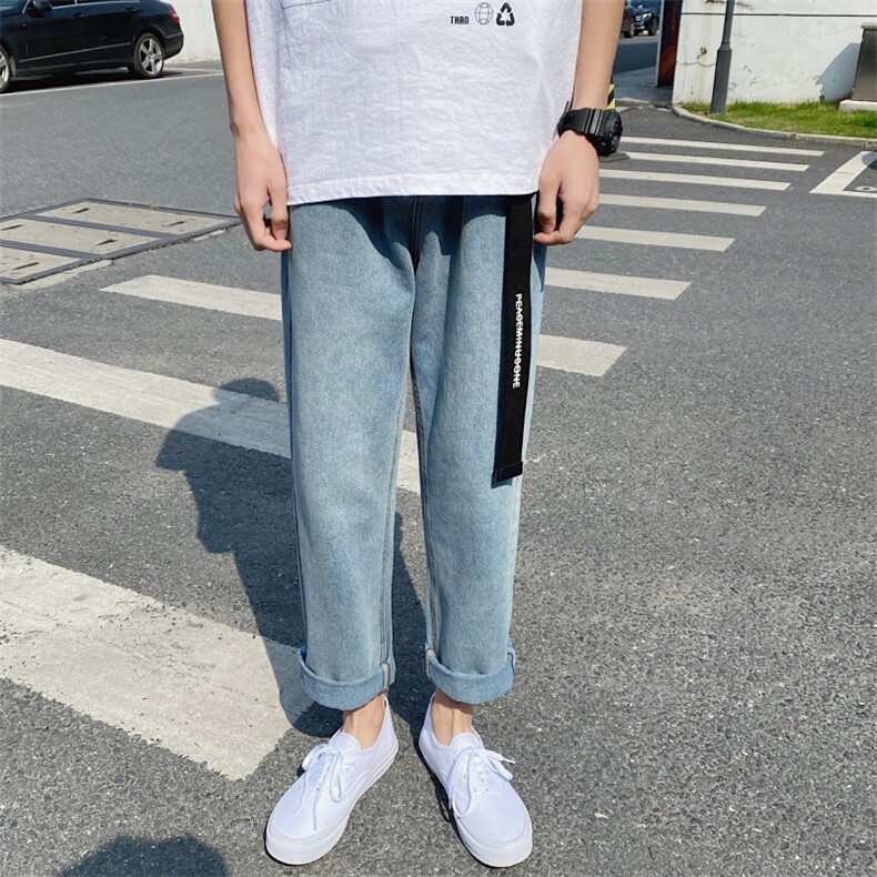 港风夏季简单百搭牛仔裤男韩版潮流直筒休闲裤/,男装牛仔裤,电商D202