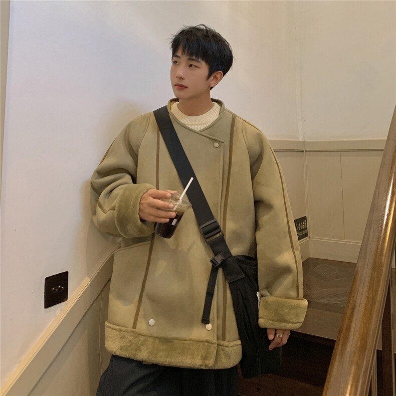 1港风皮毛一体大码M-5XL高级感轻奢机车棉服外套男8708P158控228，男装棉衣，星座226-2