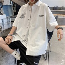 【】A003-HC2021-P40夏装新款个性港风短袖衬衫情侣，男装衬衫，电商A003