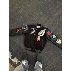 1506/QW9260/P44复古春秋棒球服印花设计感棒球男女显瘦外套潮，女装短外套，星座1506