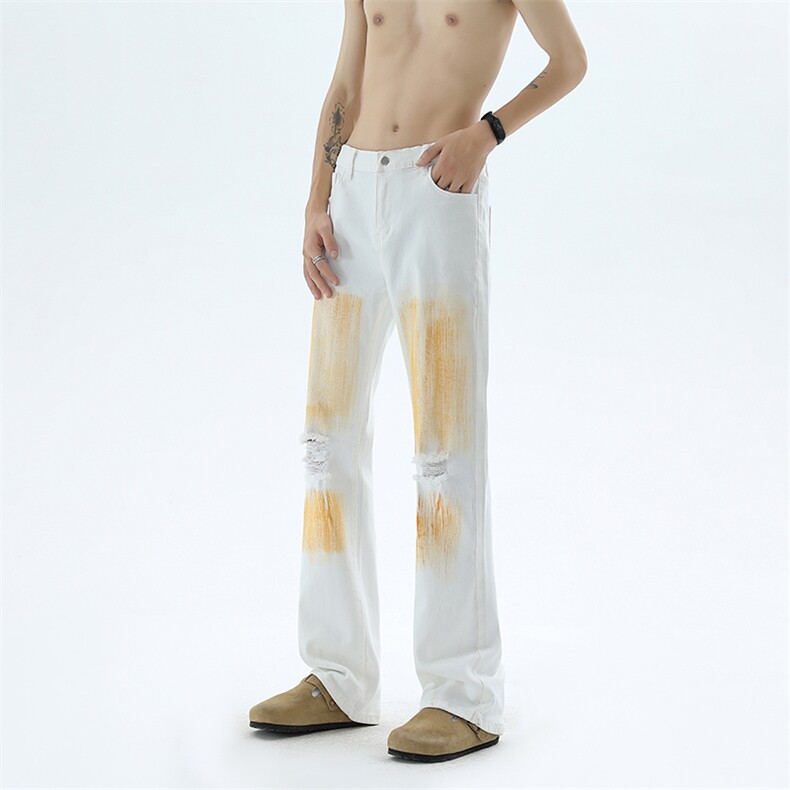 B221美式ins高街暗黑破洞喷墨弹力微喇牛仔裤LK24201-P55控78,男装牛仔裤,电商B221