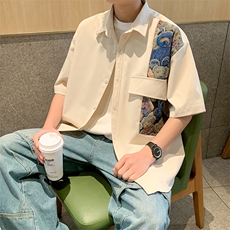24年港风夏款工装小熊刺绣宽松短袖衬衫男CS105P45，男装衬衫，星座1204-3