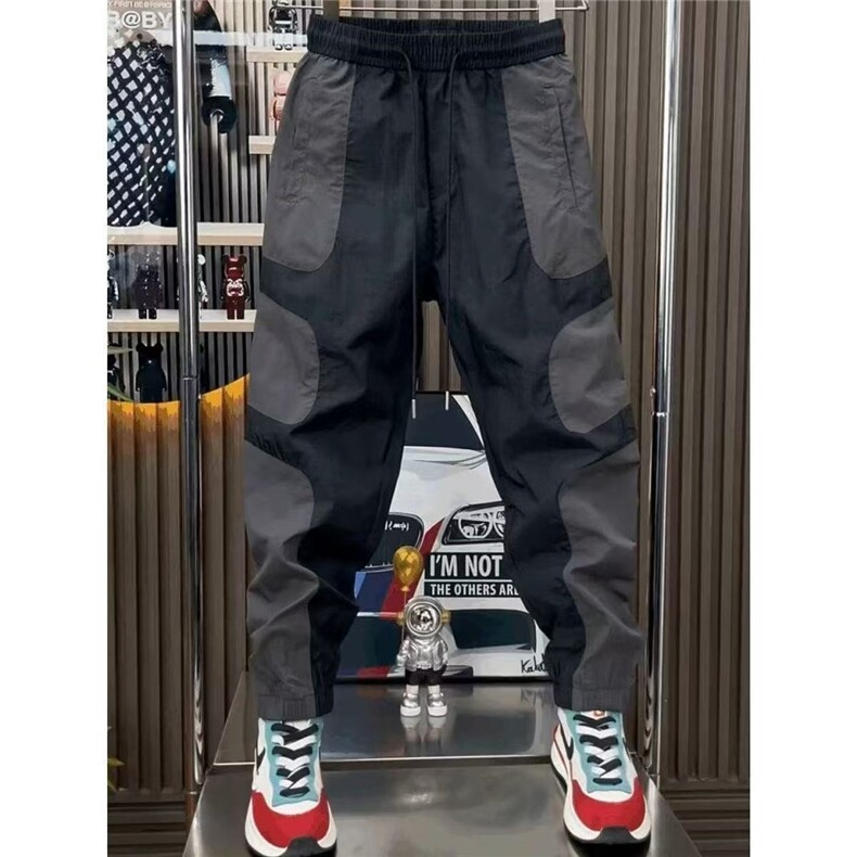 流行裤子男新款休闲裤拼色个性潮版直筒裤男宽松冲锋裤WK977P32，男装休闲裤，星座1013-5
