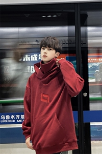 酒红色潮款卫衣新款oversize连帽春款卫衣A061-EW50112-P60图片