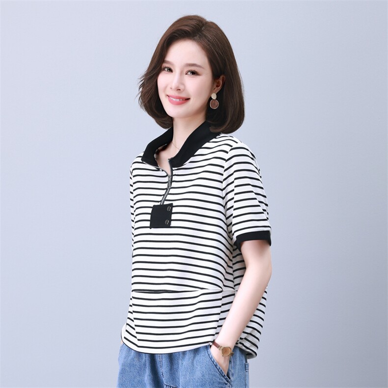 夏季T恤女2025年新款中年妈妈宽松时尚短袖休闲牛仔裤,女装衬衫,叶笙衣