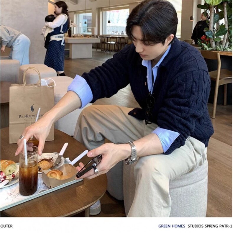 新款开衫毛衣美式复古慵懒风V领针织衫男纯色外套513AKS2597P52,男装针织衫/毛衣,星座513A