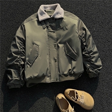 冬装美式复古羊羔毛翻领棉服飞行夹克棉衣加厚外套男H1031P128，男装夹克，电商A341