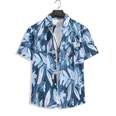 花衬衫男短袖夏季潮牌痞帅休闲上衣服冰丝凉感外套翻领沙滩衬衣男，男装衬衫，星座506B