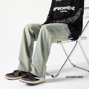美式ins高街hiphop重工艺水洗直筒工装牛仔裤货号K691P60图片