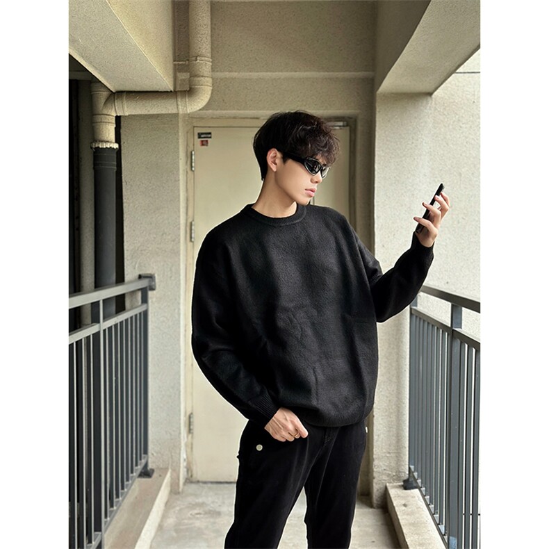 重磅秋冬男女纯色打底针织衫圆领套头半高领毛衣美式复古休闲上衣，男装T恤，电商A443