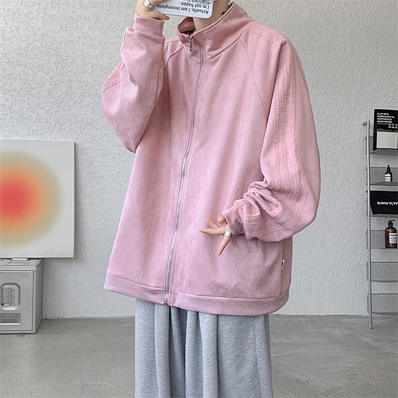 8XL-M特大码麂皮绒重磅条纹棒球服夹克外套男立领潮JK004P75控98,男装夹克,电商B312