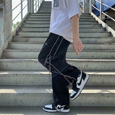 街头潮流薄款抽绳设计感休闲长裤宽松高街运动直筒个性K520-P38，男装休闲裤，星座512-2