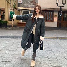 2C291墨绿色长款羽绒服羊毛拼接YRF3133-P295-K499，女装羽绒服，2C291