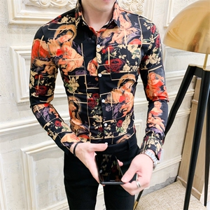 312A-808-P50 新款时尚人物图案印花长袖衬衫社会精神小伙衬衣A图片