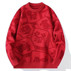 M6358-TP58新年战袍情侣装秋冬季搭毛衣红色本命马年衣服拜年服，男装针织衫/毛衣，电商D310B