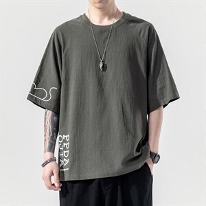 2021夏季新款日系大码男风老鼠印花短袖亚T恤T190-P28图片