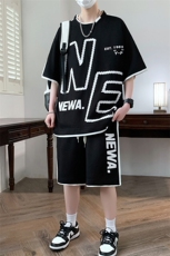 港风套装男休闲宽松冰丝青年圆领短袖T恤短裤两件套-JZ6208-P38，男装牛仔裤，星座310B-3
