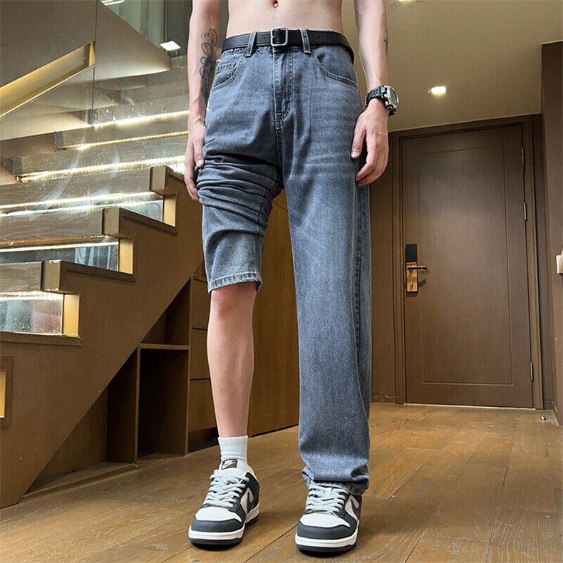 天丝牛仔裤男宽松阔腿裤美式高街复古直筒2026夏季长裤Z2519-P50,男装牛仔裤,星座509